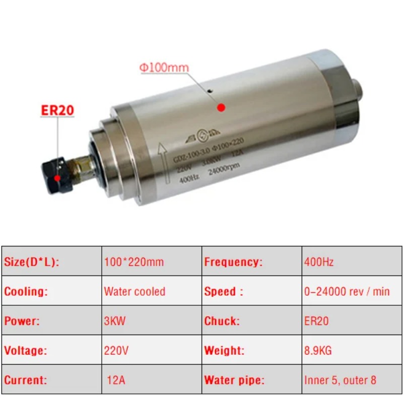 Water Cooled CNC Spindle Motor - Er20 Collet Chuck Spindle Motor 220V review and price